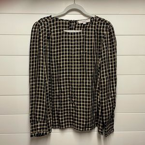 Navy and Gold Loft plaid top